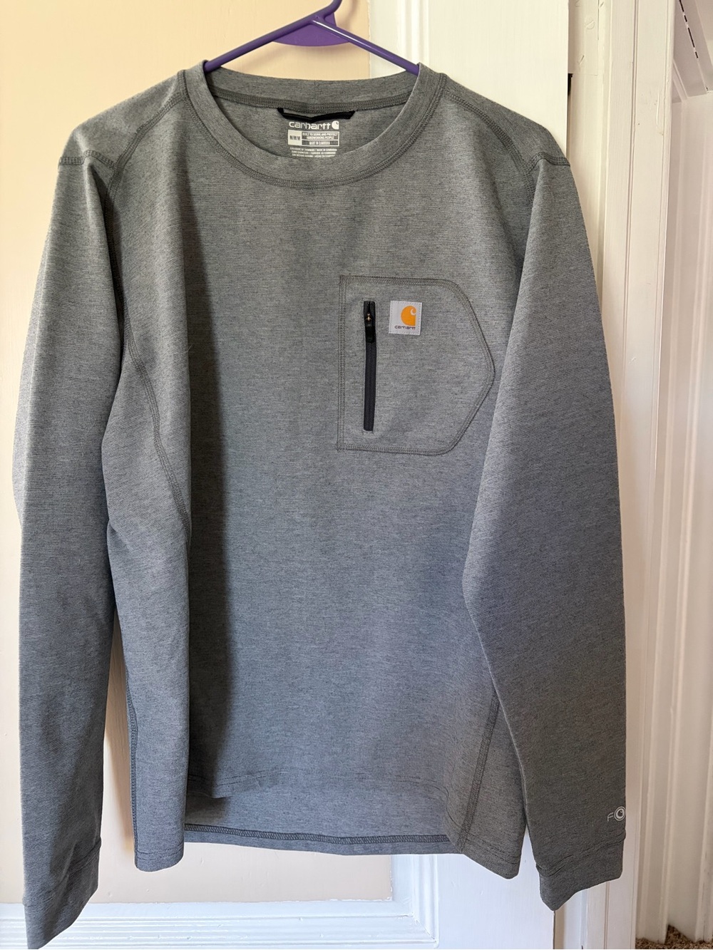 Carhartt Men's Heather Gray Crewneck with Zipper Chest Pocket